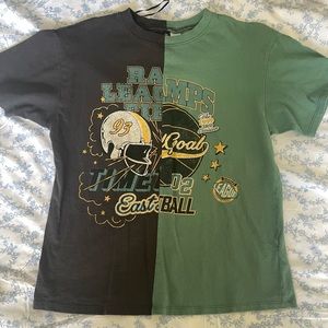 split, dual-design t-shirt
